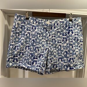 crown & ivy  Caroline Blue and White Geometric Print Bermuda Shorts Size 14